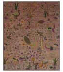 The Jungle Life Peacock on tree Rug Hand Knotted Multi Size Peach Wool Rug