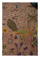 The Jungle Life Peacock on tree Rug Hand Knotted Multi Size Peach Wool Rug