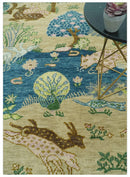 The Jungle Pond Custom Made Blue And Beige Hand Knotted Wool Area Rug