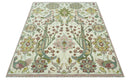 The Peacock Garden Ivory and Green Bird Hand Knotted Multi size Wool Area Rug