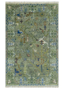 The Plants and Roots Green Hand Knotted Traditional Custom Made Wool Area Rug