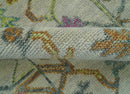 The Plants and Roots Ivory and Pink Hand Knotted Traditional Custom Made Wool Rug