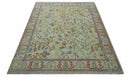 The Plants and Roots Ivory and Pink Hand Knotted Traditional Custom Made Wool Rug