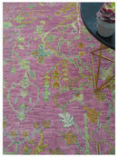 The Plants and Roots Pink and Green Hand Knotted Traditional Custom Made Wool Rug