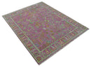 The Plants and Roots Pink and Green Hand Knotted Traditional Custom Made Wool Rug