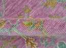The Plants and Roots Pink and Green Hand Knotted Traditional Custom Made Wool Rug