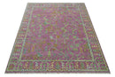 The Plants and Roots Pink and Green Hand Knotted Traditional Custom Made Wool Rug