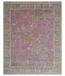 The Plants and Roots Pink and Green Hand Knotted Traditional Custom Made Wool Rug