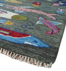 The Sea Life vibrant Colorful Fish Gray Rug Hand Knotted Multi Size Wool Area Rug