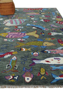 The Sea Life vibrant Colorful Fish Gray Rug Hand Knotted Multi Size Wool Area Rug