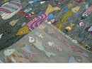 The Sea Life vibrant Colorful Fish Gray Rug Hand Knotted Multi Size Wool Area Rug