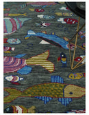 The Sea Life vibrant Colorful Fish Gray Rug Hand Knotted Multi Size Wool Area Rug