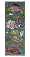 The Sea Life vibrant Colorful Fish Gray Rug Hand Knotted Multi Size Wool Area Rug