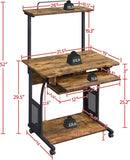 Three Tier Rolling Computer Desk with Keyboard Tray
