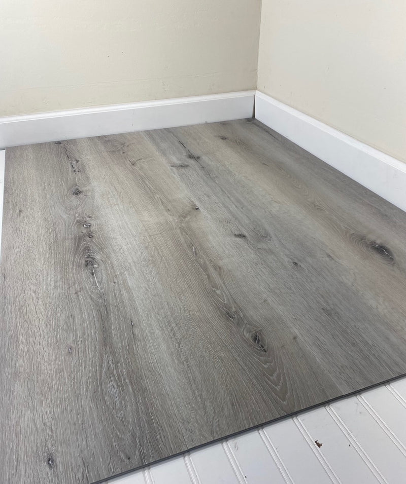 SPC Vinyl Rigid Core 9" Width 48" RL, 6.5mm with attached cushion, Highland Grey Floors - Livfloors Collection plank view side