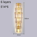 Tiered gold crystal wall lamp living room sconce