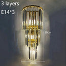 Tiered gold crystal wall lamp living room sconce