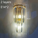Tiered gold crystal wall lamp living room sconce