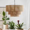 Tiered rattan hemp rope wall lamp for bedroom and living room