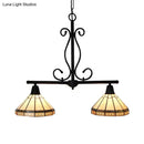 Tiffany black & amber kitchen island light with glass cone shade