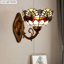 Tiffany gold cut floral stained glass wall sconce bedroom light