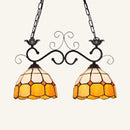 DecorBites™ Stylish Grid Dome Chandelier: 2-Head Tiffany Island Lamp in Black/White - Perfect for Dining Room Lighting