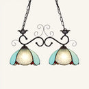 Tiffany light blue scalloped pendant lamp pair – dining room glass