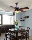 Tiffany stained glass brown wood ceiling fan light living room