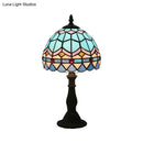 DecorBites™ Tiffany Art Glass Night Lamp - Bowl Shaped Stained Glass Table Lighting in Yellow/Blue