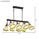 DecorBites™ Tiffany Style Beige Conical Island Lighting Fixture - 8-Light Stainless Glass Hanging Lamp for Dining Room