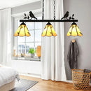 DecorBites™ Tiffany Style Cone Stainless Glass Island Lighting: Stylish 3-Light Beige Chandelier with Bird Accent