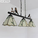 DecorBites™ Tiffany Style Cone Stainless Glass Island Lighting: Stylish 3-Light Beige Chandelier with Bird Accent