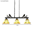 DecorBites™ Tiffany Style Cone Stainless Glass Island Lighting: Stylish 3-Light Beige Chandelier with Bird Accent