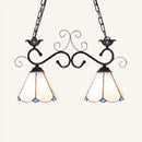 DecorBites™ Tiffany Style Island Pendant Light - 2 Lights, Black/Blue/White, Cone Glass, Stainless Steel, Perfect for Kitchen Ceiling