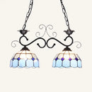 DecorBites™ Stunning Tiffany-Style Island Pendant Light - Domed Stainless Glass, 2 Lights - Black/Blue/White - Ideal for Dining Room