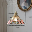 Tiffany style pink & peach butterfly glass flower led pendant lamp bedroom