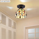 Tiffany style white mosaic shaded semi flush mount bedroom light