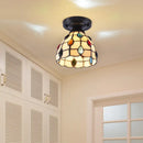Tiffany style white mosaic shaded semi flush mount bedroom light