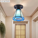 Tiffany style white mosaic shaded semi flush mount bedroom light