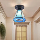 Tiffany style white mosaic shaded semi flush mount bedroom light