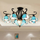 Tiffany turquoise flower semi-flush mount living room ceiling light
