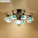 Tiffany turquoise flower semi-flush mount living room ceiling light