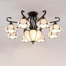 Tiffany turquoise flower semi-flush mount living room ceiling light