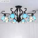 Tiffany turquoise flower semi-flush mount living room ceiling light