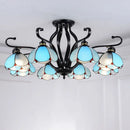 Tiffany turquoise flower semi-flush mount living room ceiling light