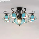 Tiffany turquoise flower semi-flush mount living room ceiling light