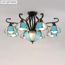 Tiffany turquoise flower semi-flush mount living room ceiling light