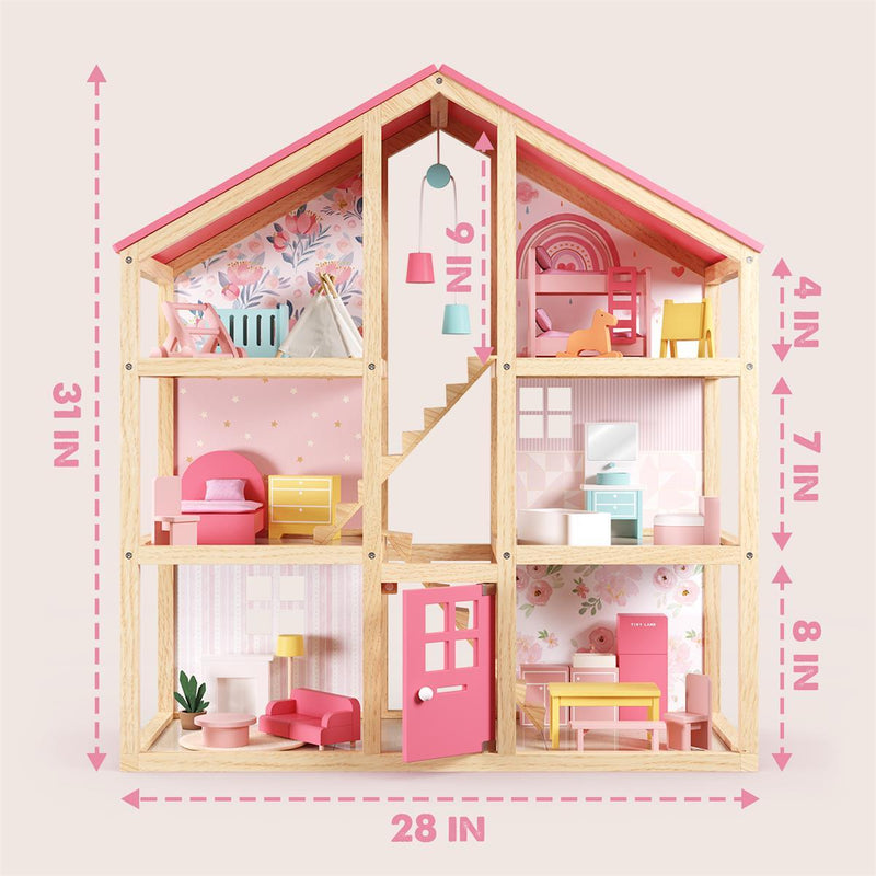 Tiny Land® Love Dollhouse with 30 Furniture