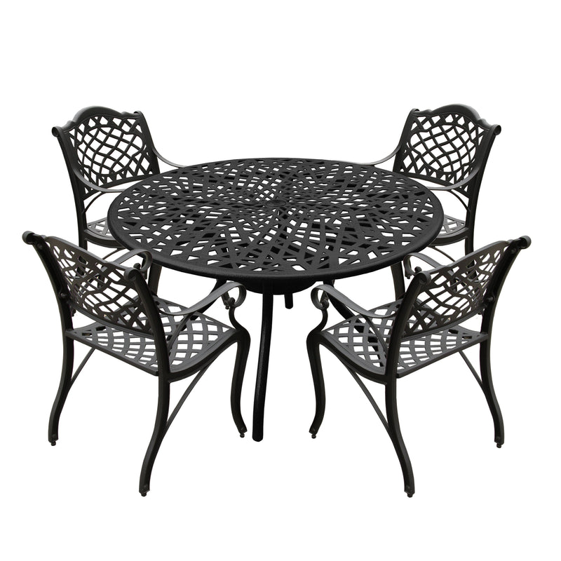 Outdoor Aluminum 5pc Round Black Patio Dining Set with Four Chairs