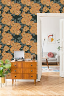 Voguish Orange Floral Wallpaper Tasteful